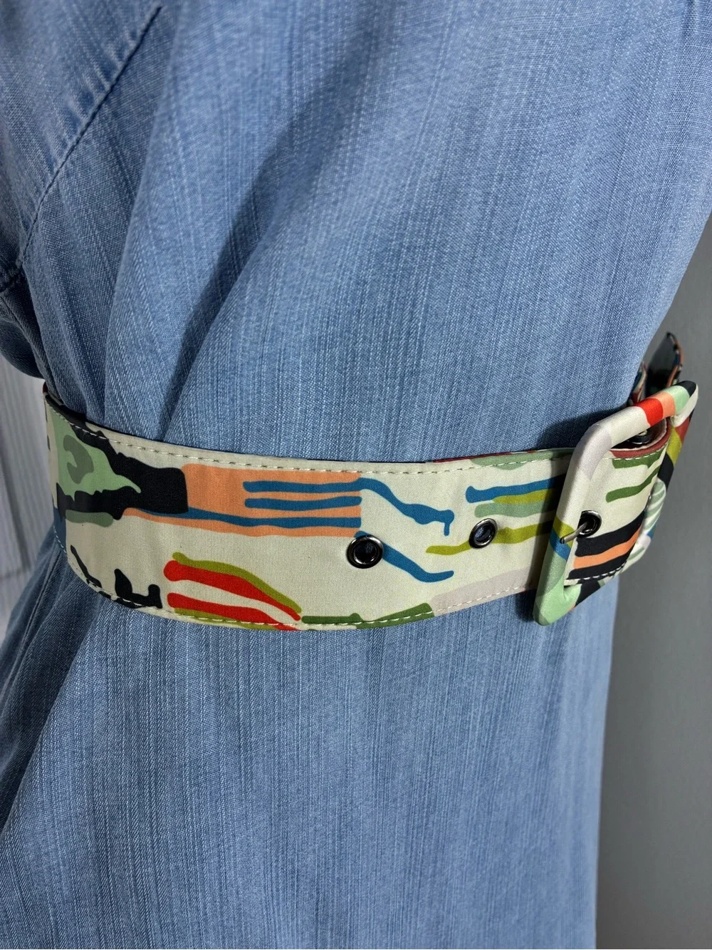 Womens belt 42” Multicolor Colorblock Fabric Covered Belt and buckle wide
